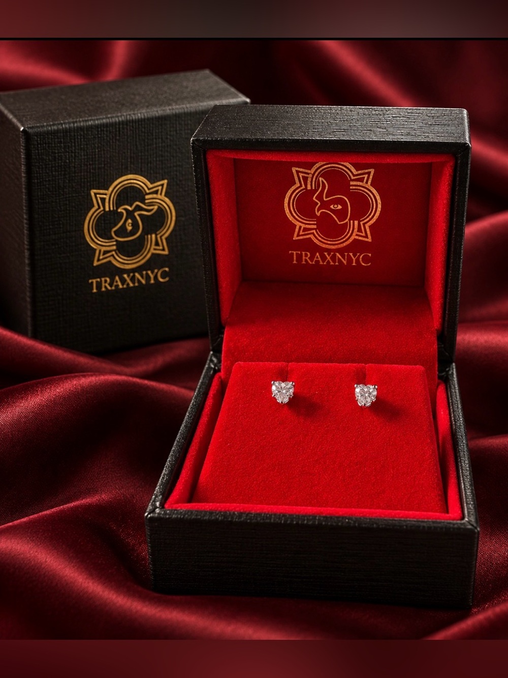 Heart-Cut Diamond Stud Earrings in White